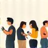 Icon representing a diverse group of people enjoying simple mobile games.